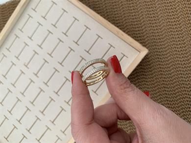 Vip Gold İki Sıra Zirkon Taşlı Su Yolu Halka Küpe