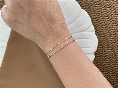 Vip Gold İkili Ezme Zincirli Topçuk Bileklik