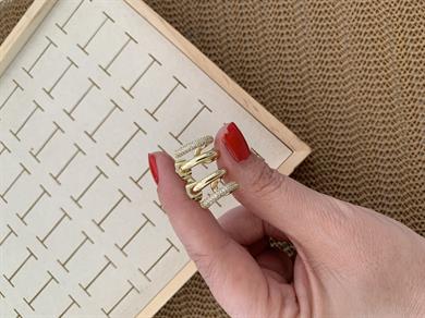 Vip Gold İkili Zirkon Taşlı U Tasarım Küpe
