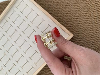 Vip Gold İkili Zirkon Taşlı U Tasarım Küpe