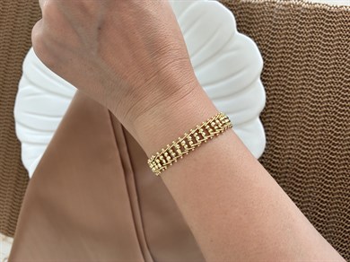 Vip Gold İnce Çift V Kesim Tapçuklu Bileklik