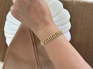 Vip Gold İnce Çift V Kesim Tapçuklu Bileklik