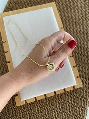 Vip Gold İnce Ezme Zincir Gömme Taşlı Kalp Kolye