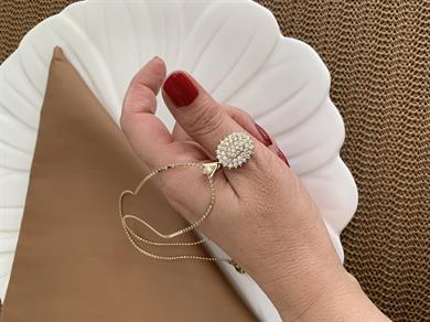 Vip Gold İnce Ezme Zincir Zirkon Taşlı Oval Tasarım Kolye