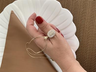 Vip Gold İnce Ezme Zincir Zirkon Taşlı Oval Tasarım Kolye