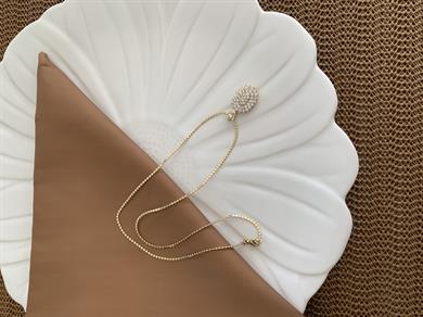 Vip Gold İnce Ezme Zincir Zirkon Taşlı Oval Tasarım Kolye