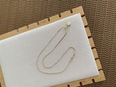 Vip Gold İnce Ezme Zincirli Daire Tek Taş Kolye