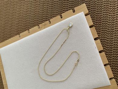 Vip Gold İnce Ezme Zincirli Daire Tek Taş Kolye