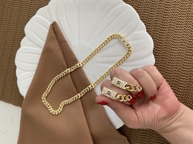 Vip Gold İnce İç İçe Geçme Klasik Zincirli Gurmet Kolye Küpe Set 