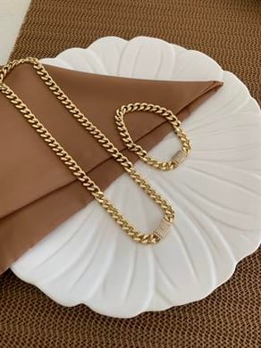 Vip Gold İnce Kesme Zincir Gurmet Kolye Bileklik Set