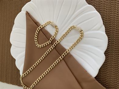 Vip Gold İnce Kesme Zincir Gurmet Kolye Bileklik Set