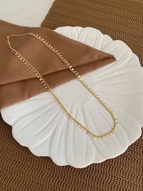 Vip Gold İnce Klasik Zincir Plaka Kare Sıralı Kolye