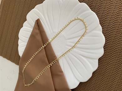 Vip Gold İnce Klasik Zincir Plaka Kare Sıralı Kolye