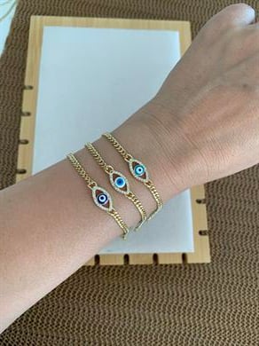 Vip Gold İnce Klasik Zincirli Göz Nazar Bileklik