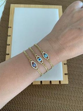 Vip Gold İnce Klasik Zincirli Göz Nazar Bileklik