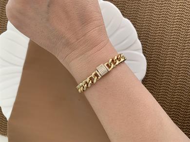 Vip Gold İnce Klasik Zincirli Zirkon Taşlı Gurmet Bileklik