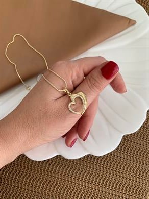 Vip Gold İnce Küp İtalyan Zincir Zirkon Taşlı Kalp Kolye