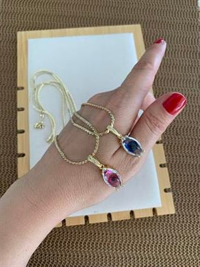 Vip Gold İnce S Zincirli Cam Nazar Göz Kolye