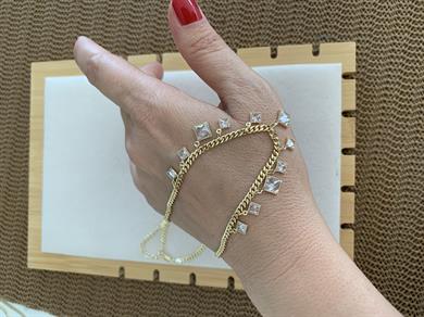 Vip Gold İnce Zincir Baget Kare Tek Taş Sıralı Kolye