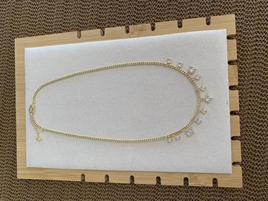 Vip Gold İnce Zincir Baget Kare Tek Taş Sıralı Kolye