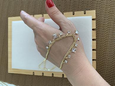 Vip Gold İnce Zincir Baget Kare Tek Taş Sıralı Kolye