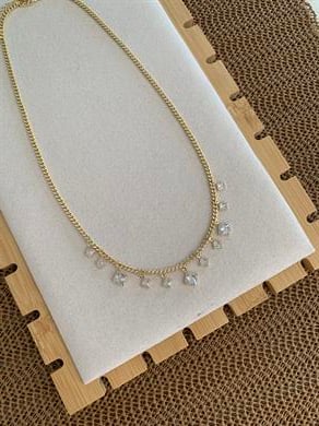 Vip Gold İnce Zincir Baget Kare Tek Taş Sıralı Kolye