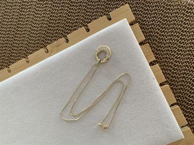 Vip Gold İnce Zincir Zirkon Taşlı Daire Plaka Kolye