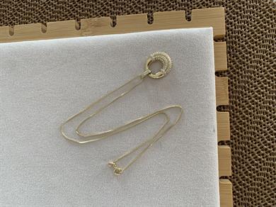 Vip Gold İnce Zincir Zirkon Taşlı Daire Plaka Kolye