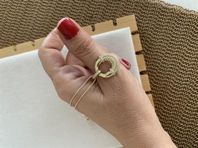 Vip Gold İnce Zincir Zirkon Taşlı Daire Plaka Kolye