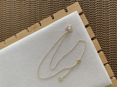 Vip Gold İnce Zincir Zirkon Taşlı Kalp Kolye