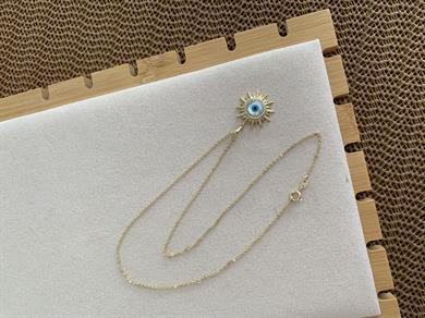 Vip Gold İnce Zincir Zirkon Taşlı Mavi Göz Kolye