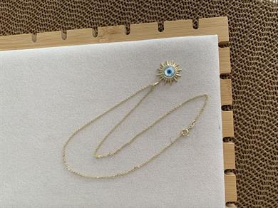 Vip Gold İnce Zincir Zirkon Taşlı Mavi Göz Kolye