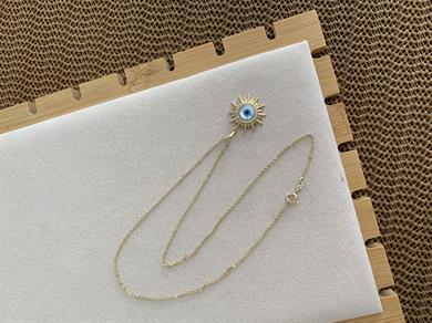 Vip Gold İnce Zincir Zirkon Taşlı Mavi Göz Kolye