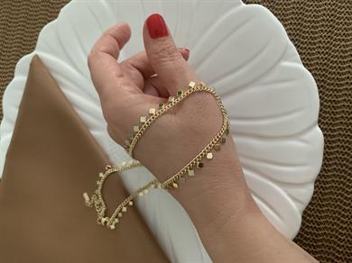 Vip Gold İnce Zincirli Mini Kare Sıralı Kolye