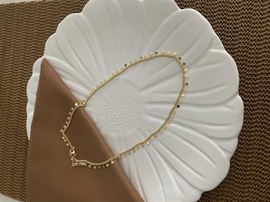 Vip Gold İnce Zincirli Mini Kare Sıralı Kolye