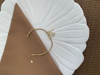 Vip Gold İtalyan Zincirli Zirkon Taşlı Kalp Anahtar Charm Bileklik