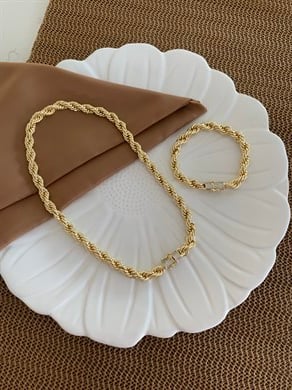 Vip Gold Kalın Burgu Tasarım Kolye Bileklik Set 