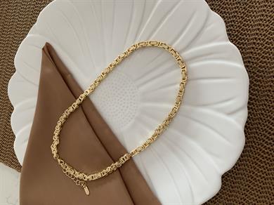 Vip Gold Kalın İç İçe Geçme S Tasarım Kolye