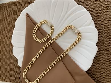 Vip Gold Kalın Kesme Zincir Gurmet Kolye Bileklik Set