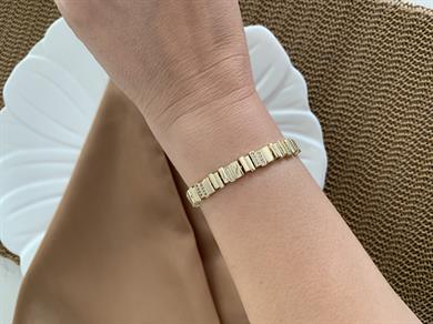 Vip Gold Kalın Plaka Zirkon Taşlı Çubuk Sıralı Bileklik