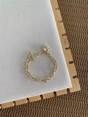 Vip Gold Klasik Zincirli Dümen Uçlu Kalp Tasarım Bileklik 