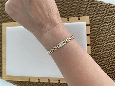 Vip Gold Kare Düğüm Gömme Taşlı Kare Zincir Bileklik