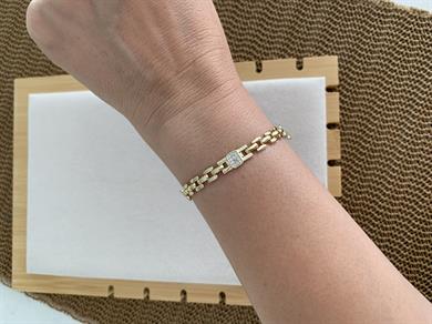 Vip Gold Kare Düğüm Gömme Taşlı Kare Zincir Bileklik