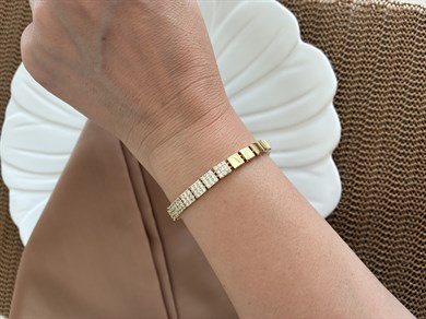 Vip Gold Kare Zirkon Taşlı Plaka  Bileklik