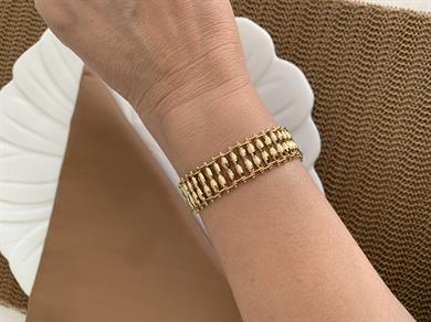 Vip Gold Kenarı Topçuk Detay V Sıralı Tasarım Bileklik