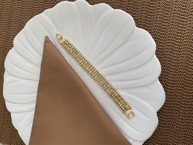 Vip Gold Kenarı Topçuk Detay V Sıralı Tasarım Bileklik