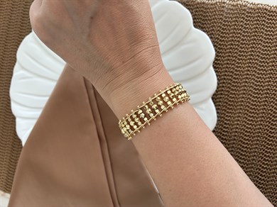 Vip Gold Kenarı Topçuk Detaylı Ortası Dorikalı Bileklik