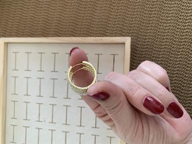 Vip Gold Kenarı Zirkon Taş Ortası Baget Taş Sıralı Halka Küpe