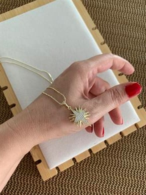 Vip Gold Kıvrımlı Zincirli Zirkon Taş Kutup Yıldız Kolye