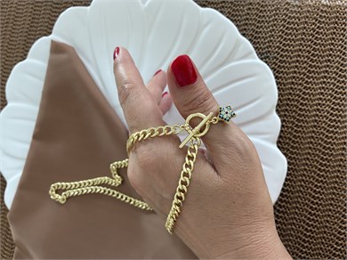 Vip Gold Klasik Zincir Zirkon Taşlı Mavi Yıldız Kilit Uçlu Kolye